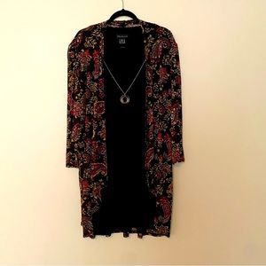 Stella & Julie Black Dress with Attached Sheer Paisley Cardigan | Size 18W